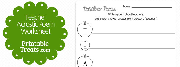 Teacher Acrostic Poem - Printable Treatscom.